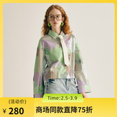 长袖 女2025春季 新款 谜底印花衬衫 复古风花色短款 棉衬衣255MC6025