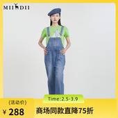 谜底宽松牛仔背带裤 231MK0020 复古百搭宽松直筒裤 女2023春季 新款