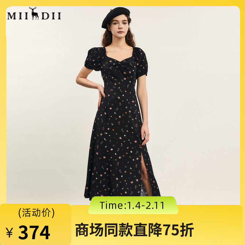 谜底碎花连衣裙短袖女2024夏季新品优雅浪漫前开叉长裙242ML0699,女装/女士精品,连衣裙,淘宝优惠券,粉丝福利购,淘宝优惠卷