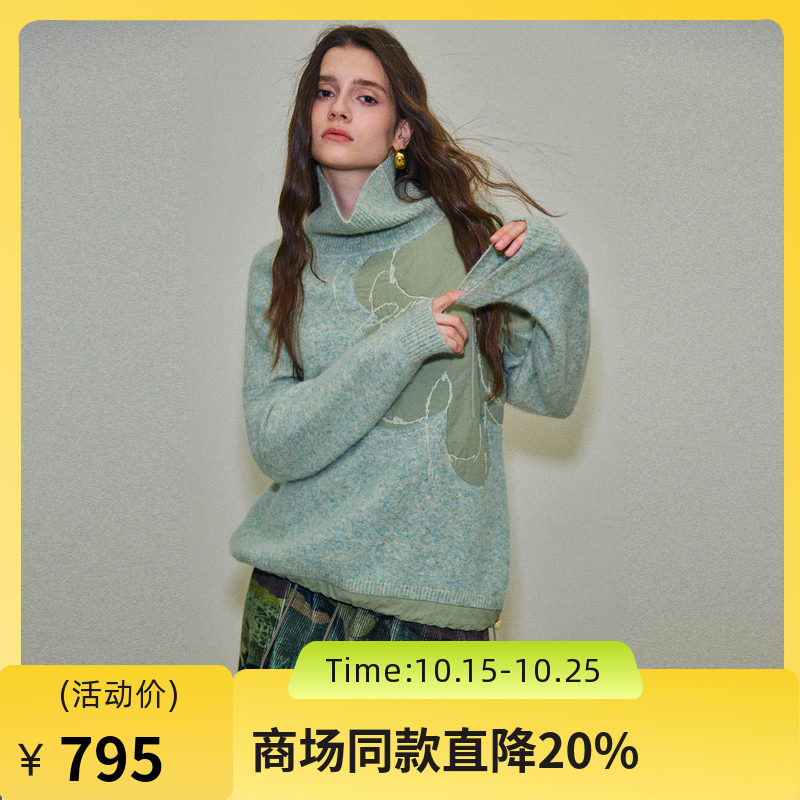 谜底套头针织衫长袖2025年冬季新品高龄宽松绣花保暖女254MZ1871