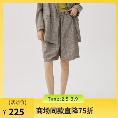 谜底格纹五分裤女士2024秋新品通勤风复古高腰透气裤子243MK1125