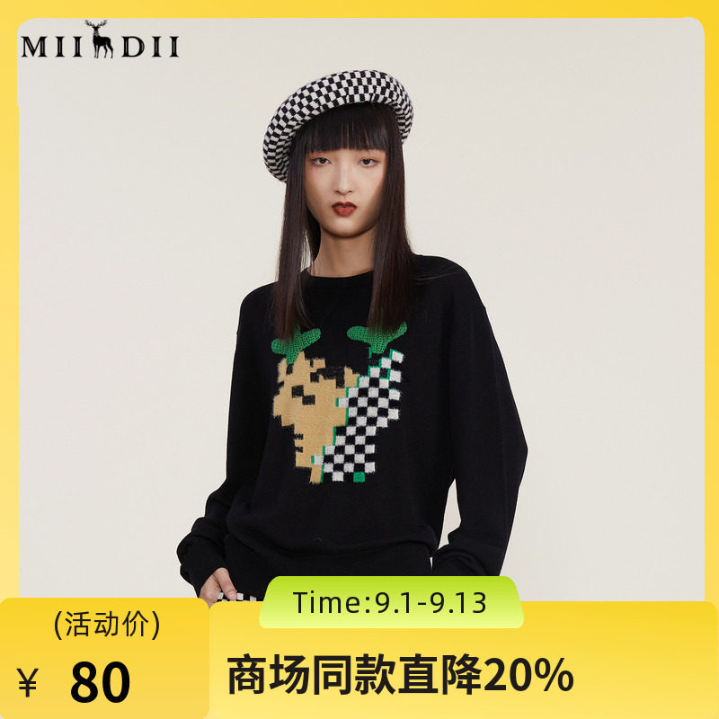 谜底冬季复古百搭套头毛针织衫女麋鹿图案毛衣224MZ1906图片