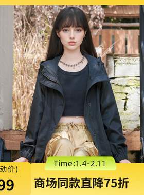 谜底连帽短款风衣外套女2025秋季新款休闲百搭宽松夹克257MW7844