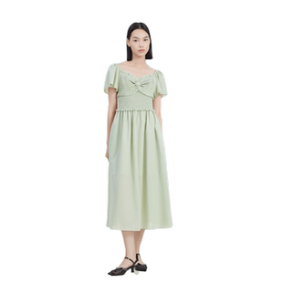 谜底方领连衣裙短袖女2023夏季新款简约文艺设计感长裙232ML0570