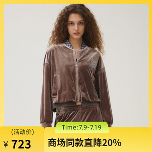 谜底短外套长袖女2025秋新品休闲棋盘格衣领丝绒棒球服253MW1106