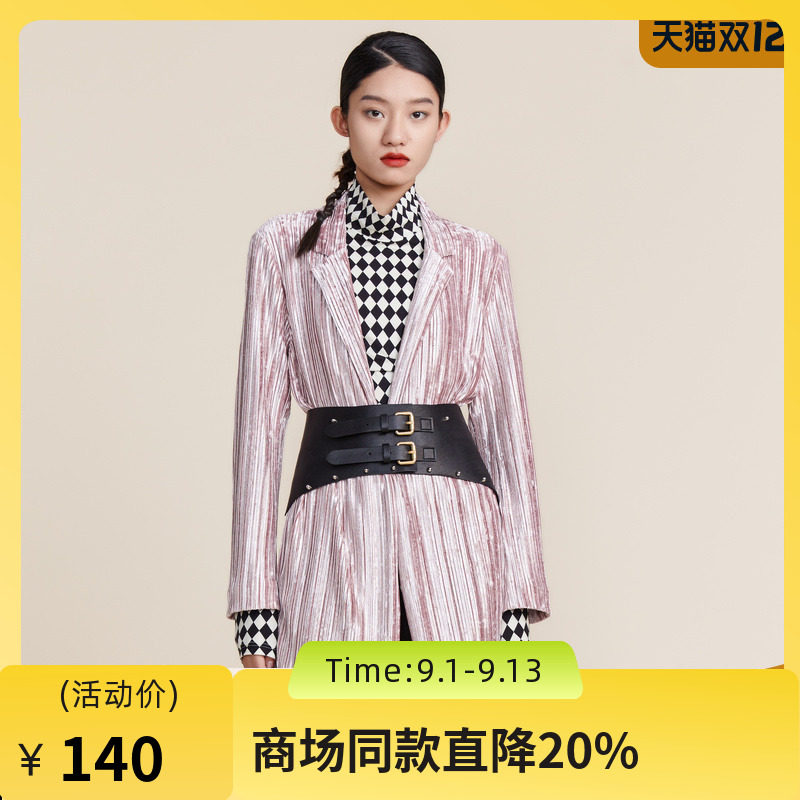 谜底2022春秋款高端系列慵懒丝绒压褶中长款西服外套女221GW0052图片