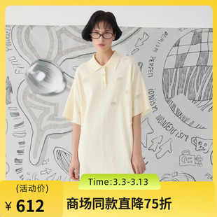 谜底POLO领针织连衣裙短袖2025春款文艺风oversize裙子251MZ0386