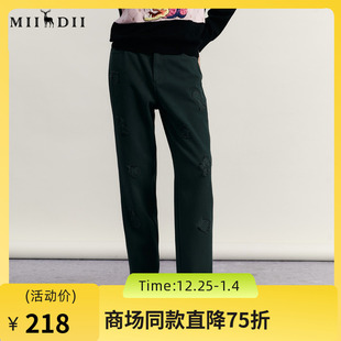 复古特色加厚休闲九分裤 新品 234MK1574 女2023冬季 谜底绣花萝卜裤