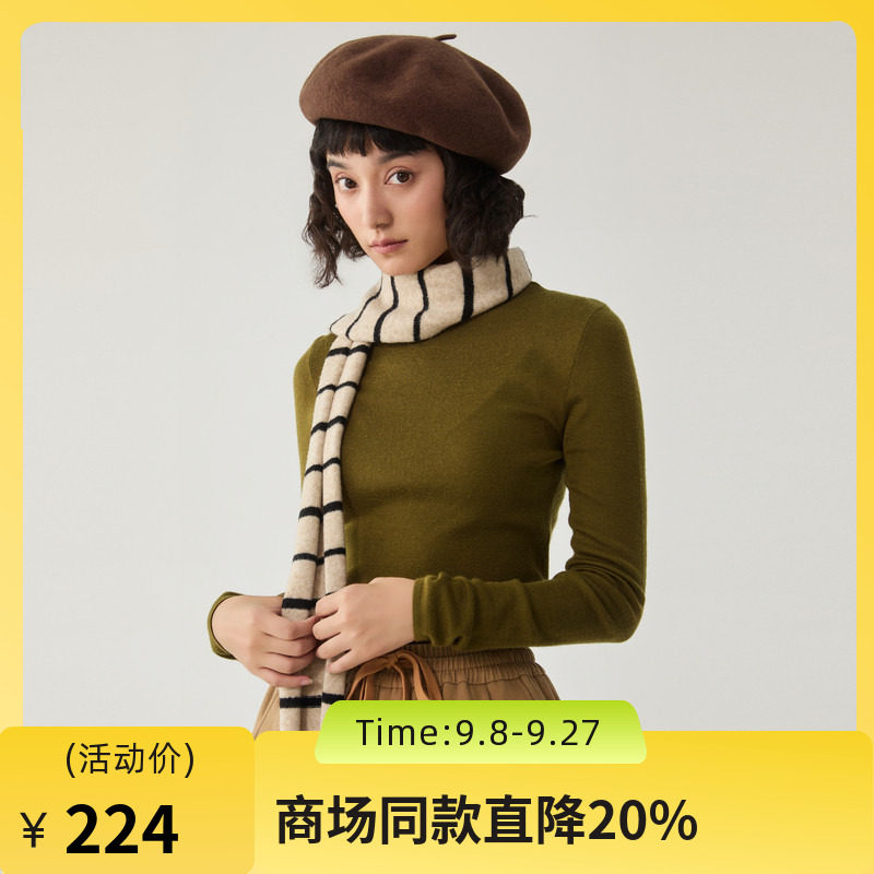 谜底套头针织衫女2024冬新品极简风圆领亲肤修身打底衫244MZ1892图片