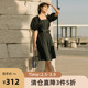 泡泡袖 谜底方领连衣裙短袖 夏款 收腰天丝赫本风小黑裙子225ML6075