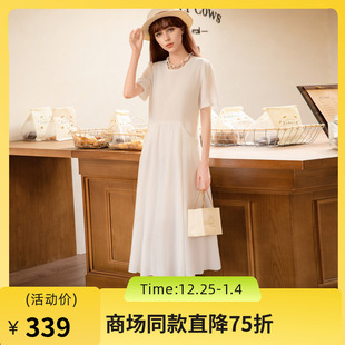 极简风纯色中长裙大摆裙256ML6503 新款 谜底连衣裙短袖 女2025夏季