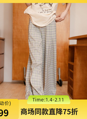 谜底休闲裤女2025秋季新款户外休闲格纹百搭宽松直筒裤257MK7760