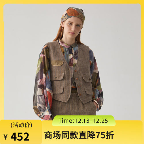 复古条纹羊毛混纺西装马甲