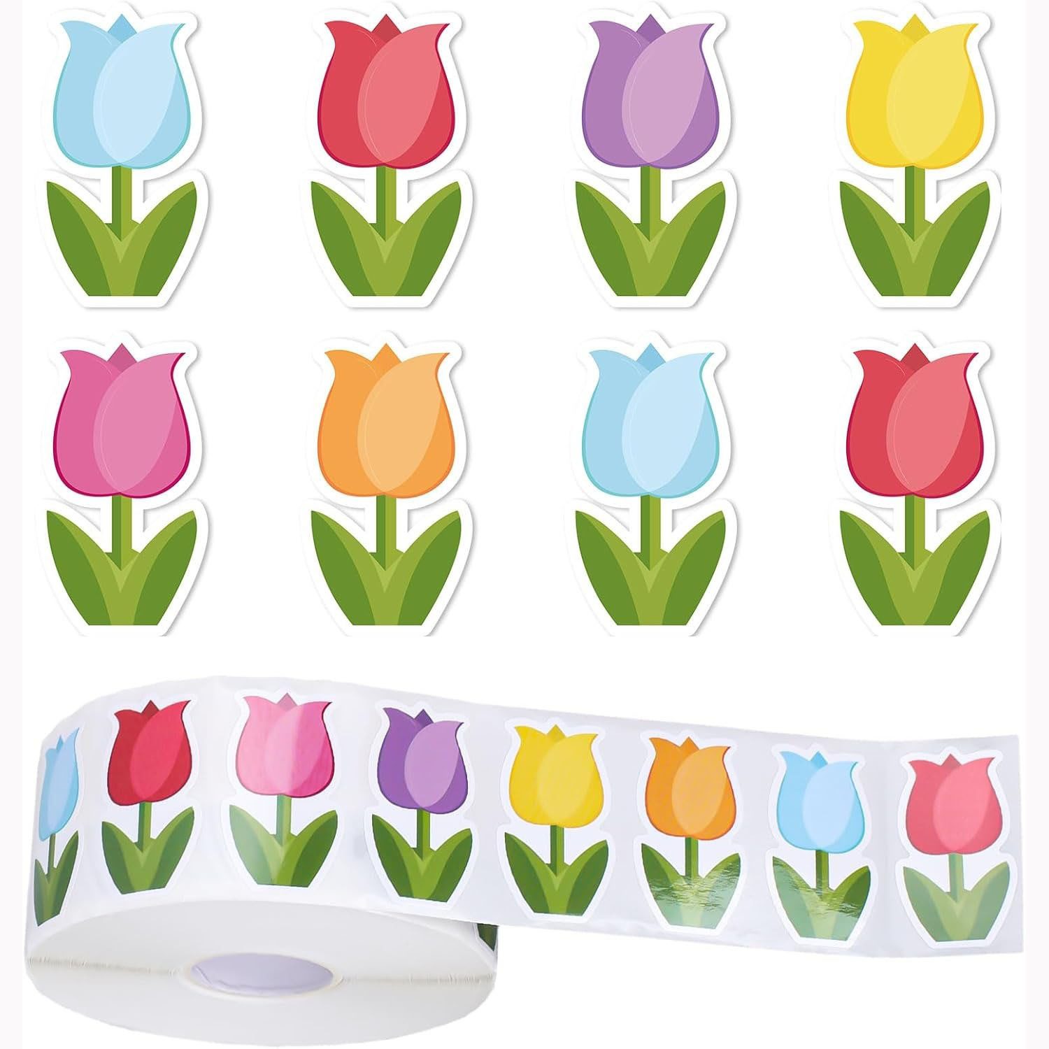 500张/卷彩色小郁金香花卉花朵贴纸diy装饰材料素材自粘封口标签