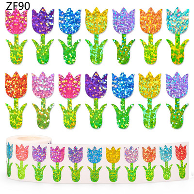 彩色郁金香花卉贴镭射纸节日装饰自粘封口鲜花包装装饰贴纸