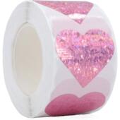 饰贴纸反光标签 鲜花装 500贴 卷粉红色镭射爱心心形情人节礼物包装