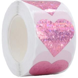 500贴/卷粉红色镭射爱心心形情人节礼物包装鲜花装饰贴纸反光标签