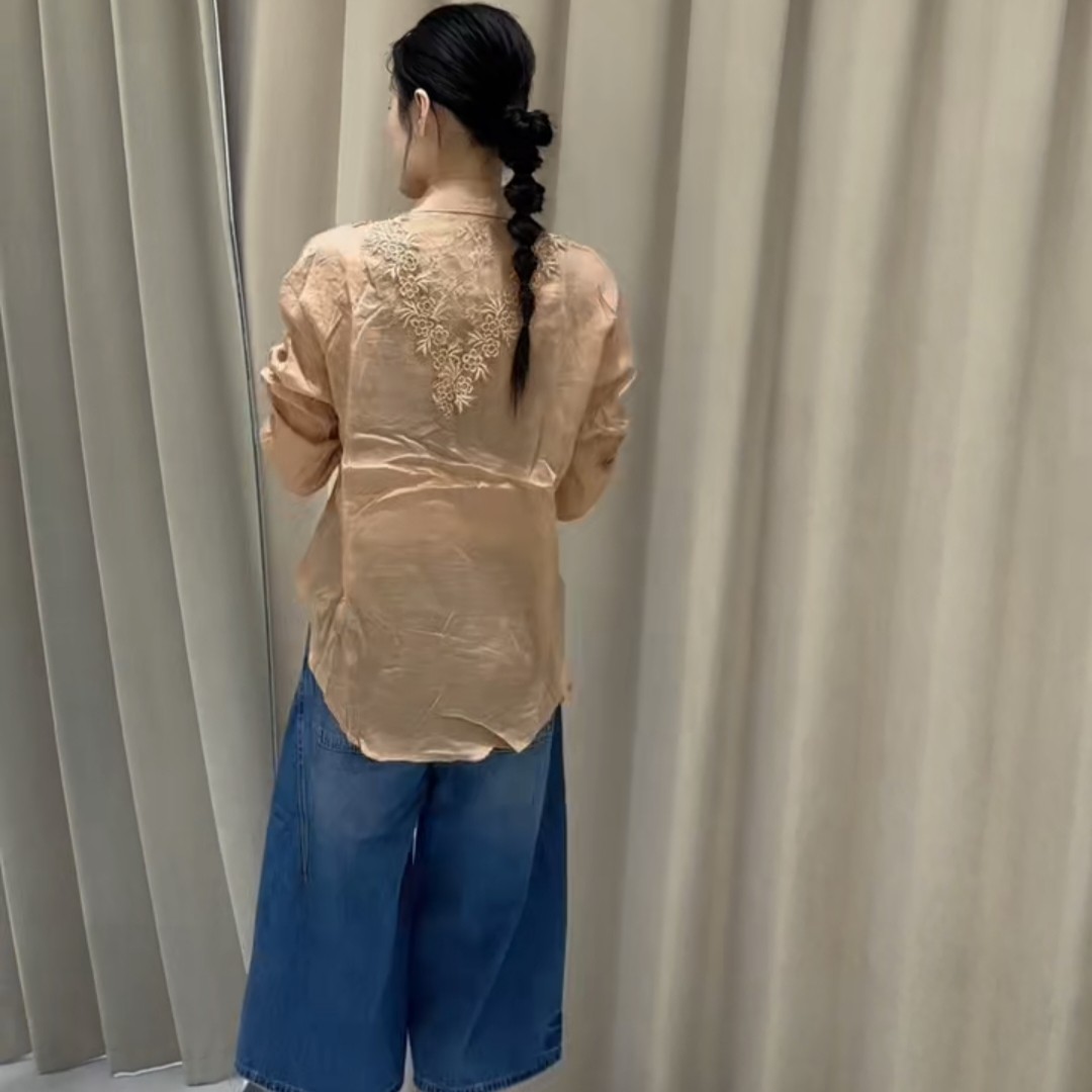韩系纯色天丝苎麻后背绣花边开衫女2026夏季新款防晒微透小众衬衣