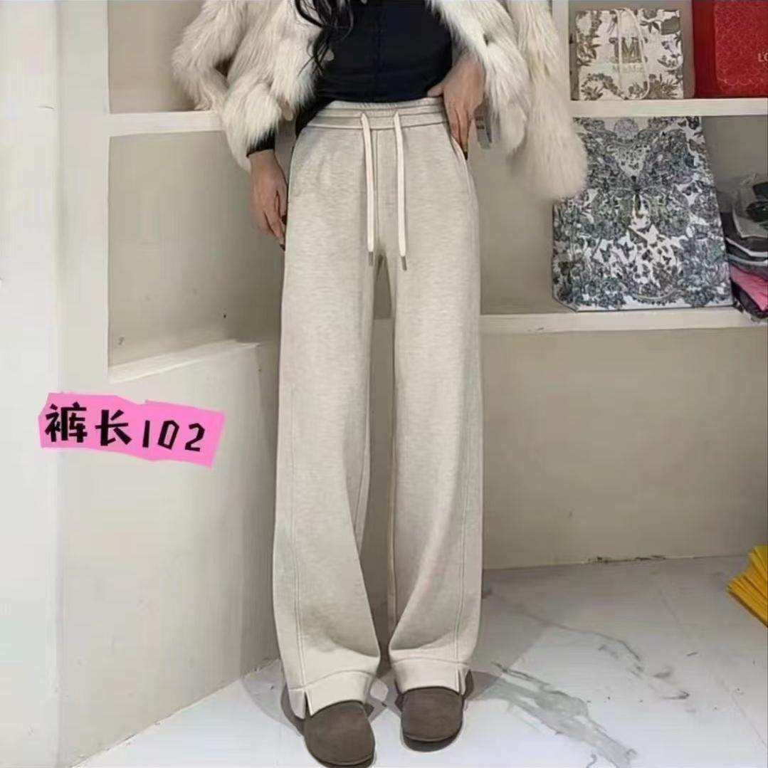 图作高腰羊绒阔腿裤女冬季新款加厚宽松显瘦呢料拖地裤直筒休闲裤