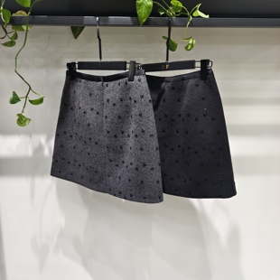 超好看灰色毛呢短裙女冬季2025新款高端羊毛设计感亮片a字半身裙