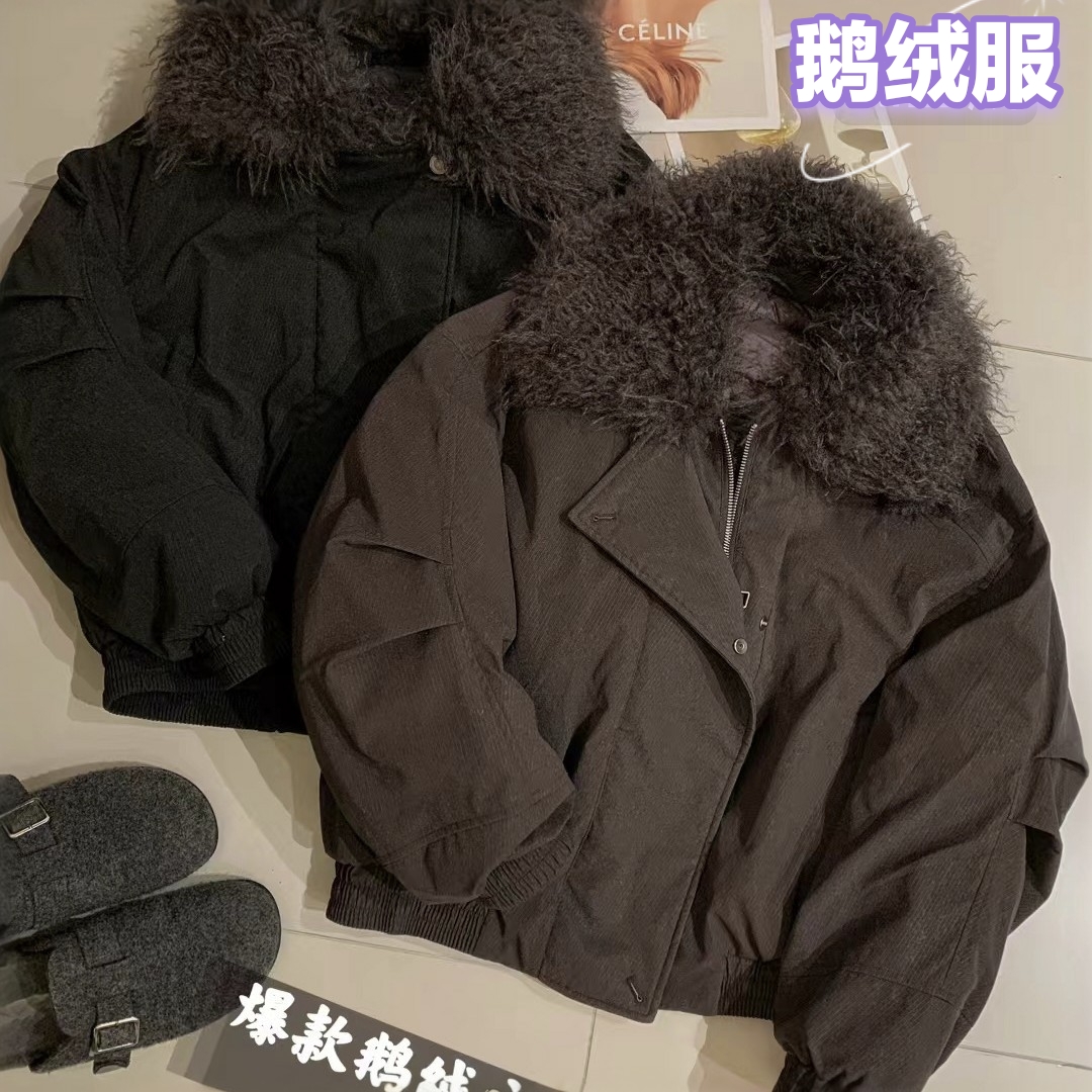 高品质大毛领工装鹅绒服女短款