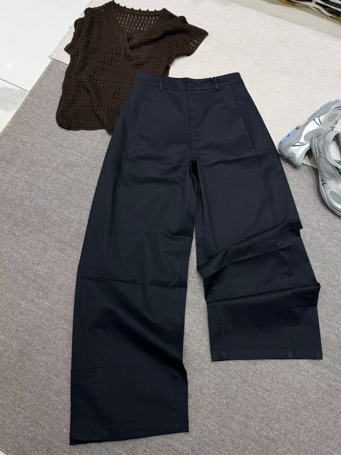 探束特价设计感显瘦休闲裤女春秋时尚高腰个性百搭通勤弯刀长裤子