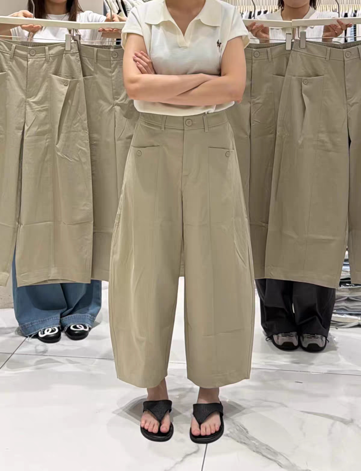 探束特价清仓休闲时尚百搭宽松阔腿裤女夏季松紧高腰弯刀裤饼干裤