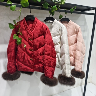 2025冬季新款轻奢时尚新中式国风90%白鸭绒短款羽绒服外套女