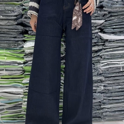 丹宁蓝加绒加厚阔腿牛仔裤女