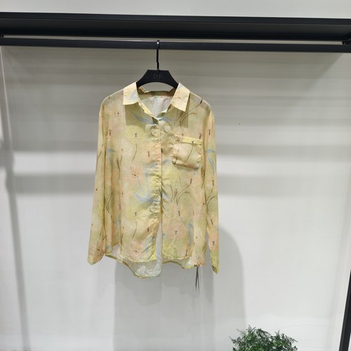 亮色碎花上衣天丝亚麻衬衣女款