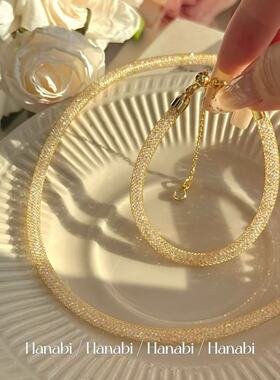 ＜花火商店＞爆闪钱袋子 - 锆石网纱镀金抽拉项链手链