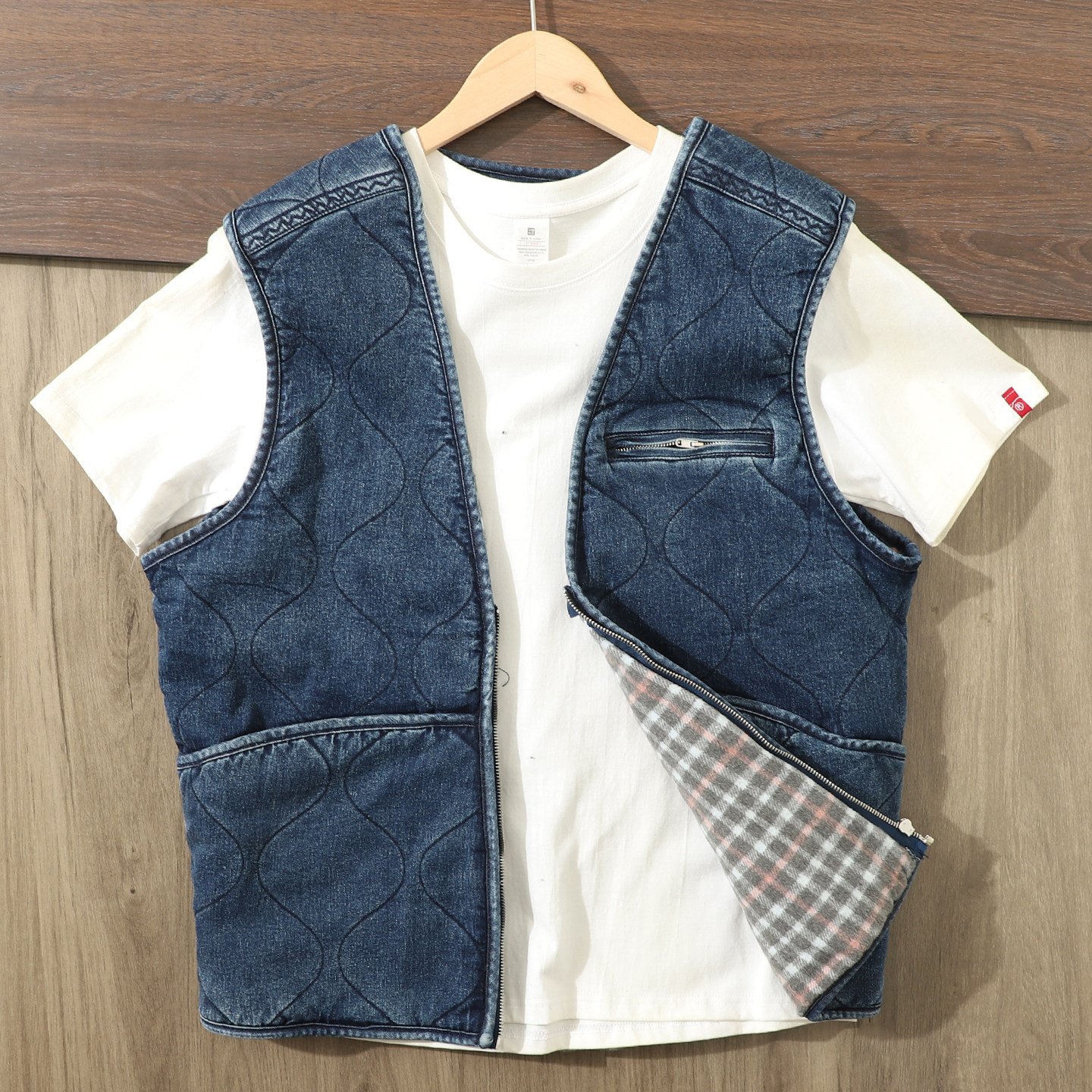 美式复古缝葫芦纹加厚牛仔马甲潮