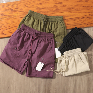 户外机能风!山系防水轻薄尼龙格子宽松工装抽绳短裤男速干五分裤