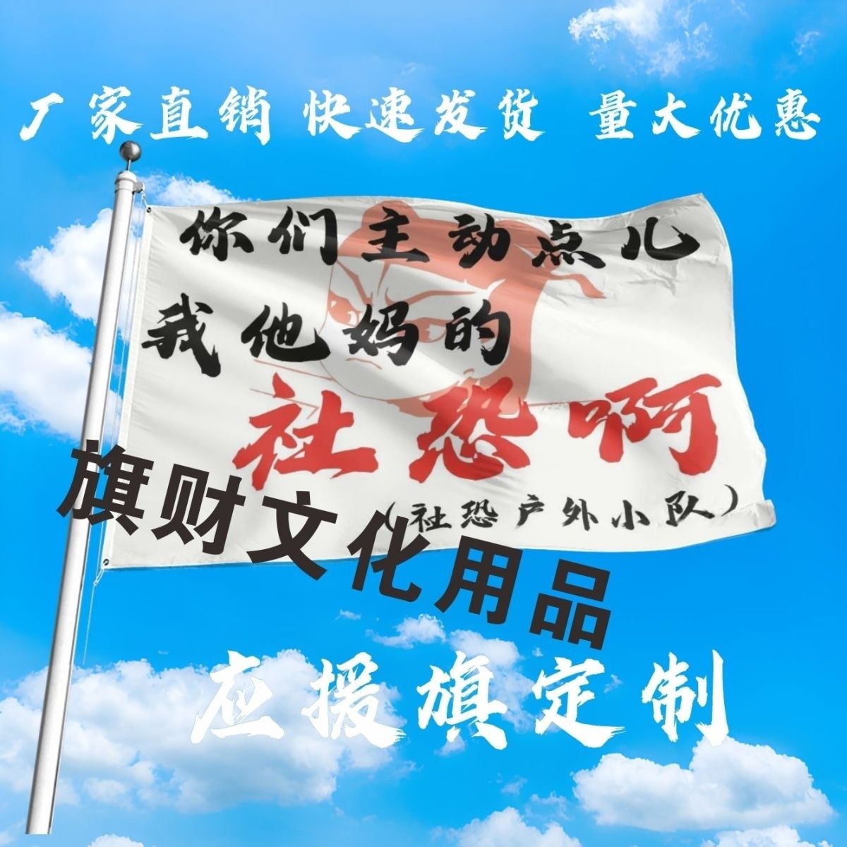 我他妈的社恐啊旗帜定做痛仰音乐节登山旅行拍照打卡旗子可签名