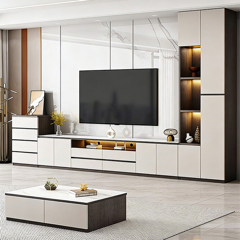 岩板电视柜茶几组合简约现代家用客厅落地储物柜小户型高柜电视柜