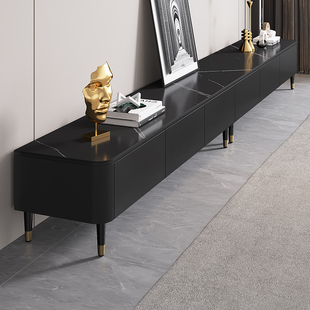 岩板电视柜茶几组合客厅现代简约小户型落地45cm黑色实木电视机柜