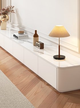 岩板白色电视柜落地茶几组合家用现代简约小户型46cm实木电视机柜