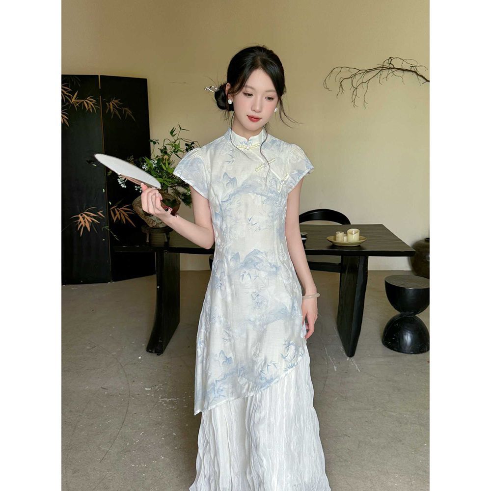 新中式国风改良版旗袍连衣裙子女装2025新款夏季气质百搭收腰长裙