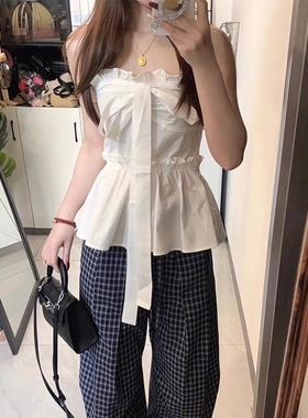 白色木耳边抹胸背心女夏季新款辣妹穿搭收腰修身显瘦无袖打底上衣