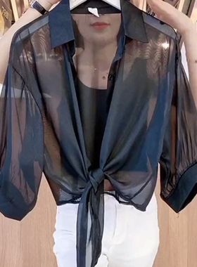 小披肩2024夏季防晒衣袖开衫雪纺衫上衣外搭吊带罩衫薄款