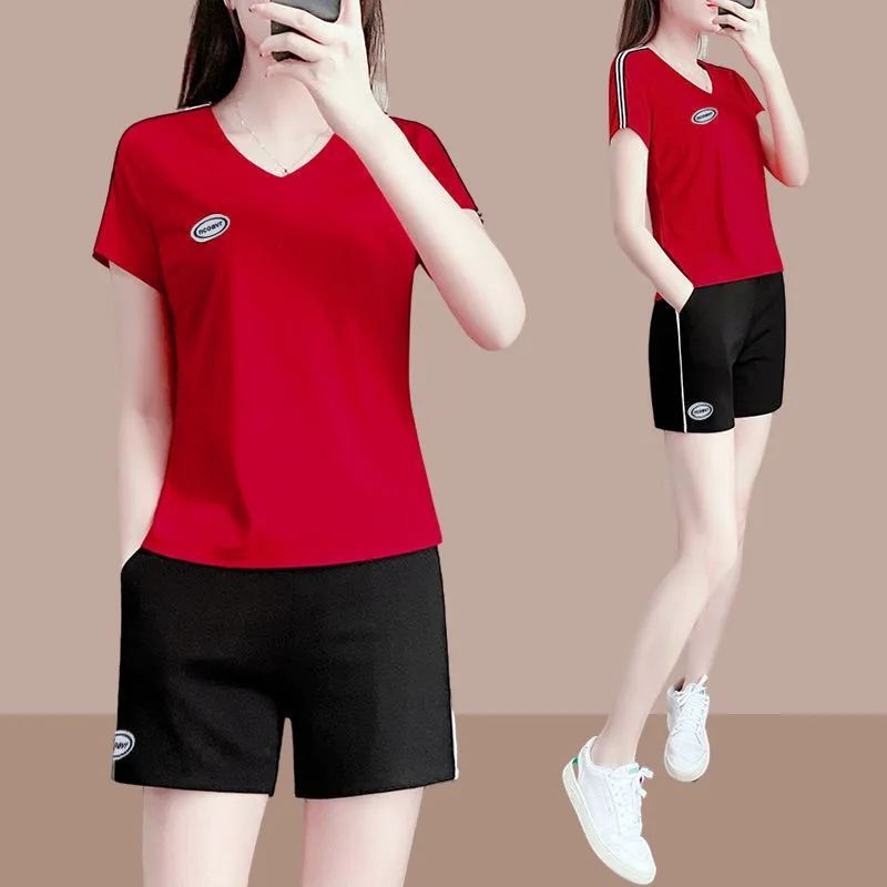 2025新款夏季韩版短裤运动服套装女士时尚宽松薄款短袖休闲两件套