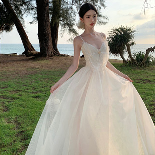 吊带长裙夏纯欲蝴蝶结网纱度假连 法式 2025Catyears猫年 夕岚蝶梦