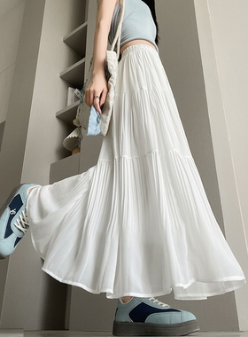 白色蛋糕裙女夏季薄款2025新款大摆长裙子高腰显瘦垂感a字半身裙