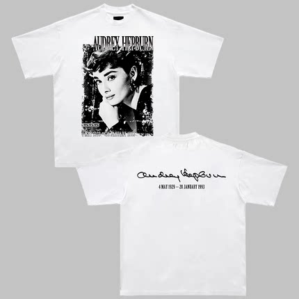 DPS「Audrey Hepburn」奥黛丽赫本复古人像印花T恤重磅宽松短袖