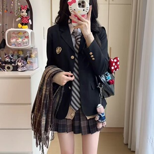 三粒扣西服 原创jk制服西装学院风日系黑色茶色毛衣开衫套装下裙