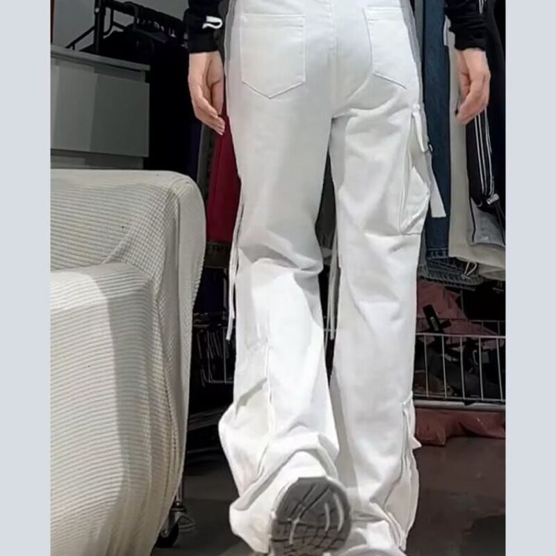 美式小众复古微喇裤子女2023年春秋季新款休闲百搭口袋喇叭工装裤