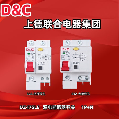 D&C上德漏电开关家用220V 32A 63A漏保空气开关断路器塑料DZ47SLE