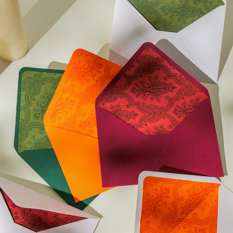 高级情书情侣文艺简约日式信笺火漆信封内衬彩色素面信封