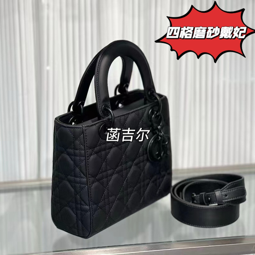菡吉尔磨砂戴妃包三格四格真皮哑光黑链条手提斜挎单肩女包