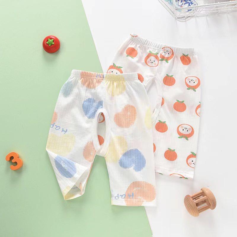 夏季儿童开档七分裤子男女宝宝小孩子漏档中裤棉绸超薄款123岁